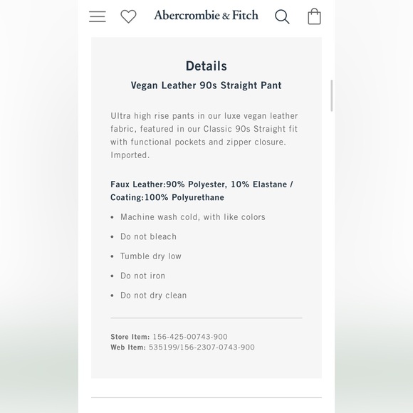 Abercrombie and Fitch 90s Straight Vegan Leather Pants. - Picture 10 of 10